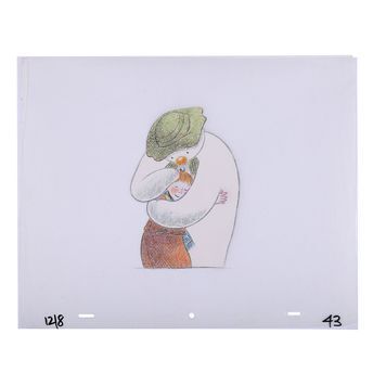 Lot # 1268 : SNOWMAN, THE (1982) - Hand-painted Snowman Hugging James Animation Cel