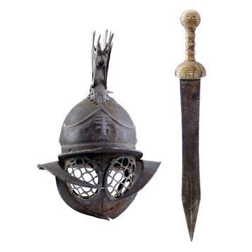 Lot # 1279 : SPARTACUS (T.V. SERIES, 2010) - Spartacus' (Andy Whitfield) Murmillo Gladius and Gladiator Helmet