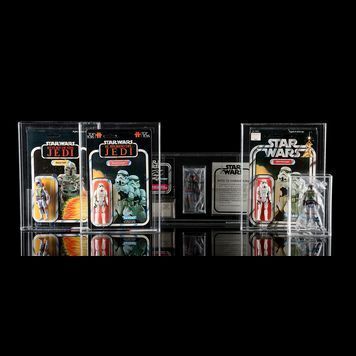 Lot # 1371 : STAR WARS: ORIGINAL TRILOGY (1977 - 1983) - Set of Five UKG and AFA Graded Boba Fett and Stormtrooper Action Figures