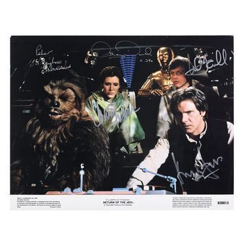 Lot # 1384 : STAR WARS: RETURN OF THE JEDI (1983) - Main Cast-autographed Lobby Card