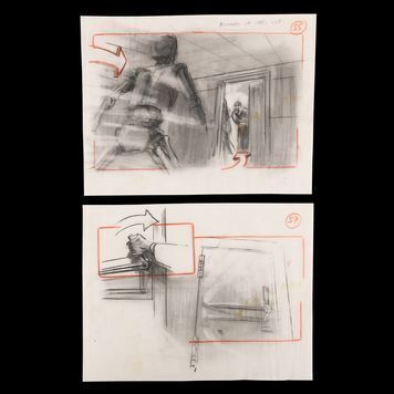 Lot # 1453 : TERMINATOR, THE (1984) - Locked Door Sequence Hand-drawn Storyboards