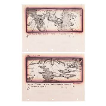 Lot # 1457 : THING, THE (1982) - Two Hand-drawn Pencil Storyboards of Mac and the Puddles