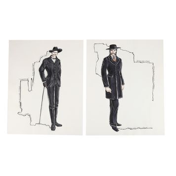 Lot # 1467 : TOMBSTONE (1993) - Joseph A. Porro Hand-drawn Doc Holliday (Val Kilmer) and Morgan Earp (Bill Paxton) Costume Designs