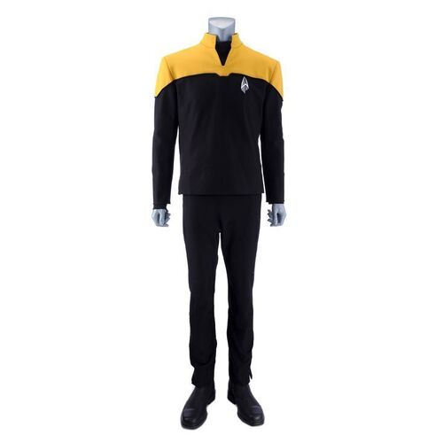 Lot # 26: Season 1 Starfleet 2390s Men's Operations Uniform with Production-Quality Replica Combadge