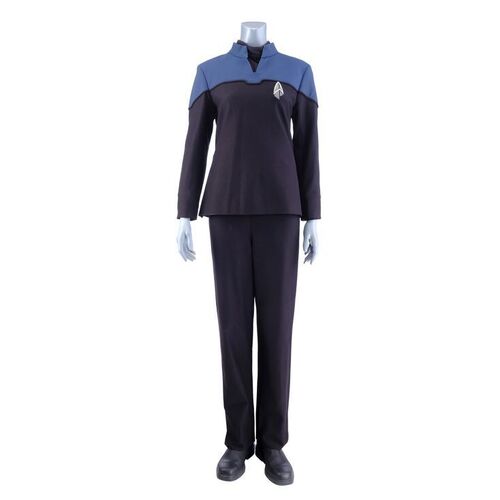 Lot # 33: Season 1 Starfleet 2390s Women's Sciences Uniform with Production-Quality Replica Combadge