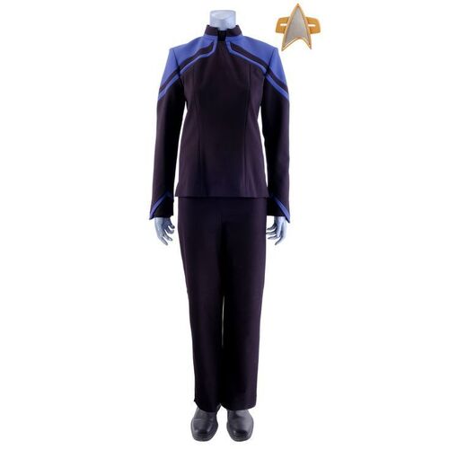 Lot # 56: Season 1 Starfleet 2380s Women's Sciences Uniform with Production-Quality Replica Combadge
