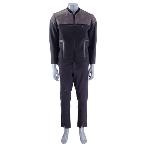 Lot # 70: Jean-Luc Picard Stunt Leather Jacket Costume with La Sirena Combadge
