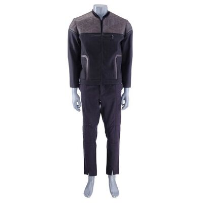 Lot # 70: Jean-Luc Picard Stunt Leather Jacket Costume with La Sirena Combadge