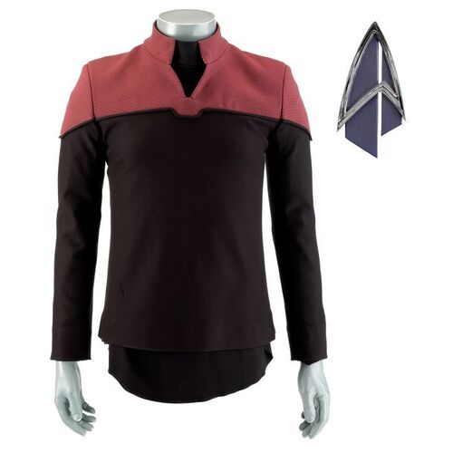Lot # 156: Season 1 Starfleet 2390s Men's Command Uniform Components with Production-Quality Replica Combadge