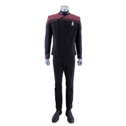 Lot # 198: Admiral Jean-Luc Picard Stunt Starfleet Uniform with Production-Quality Replica Combadge