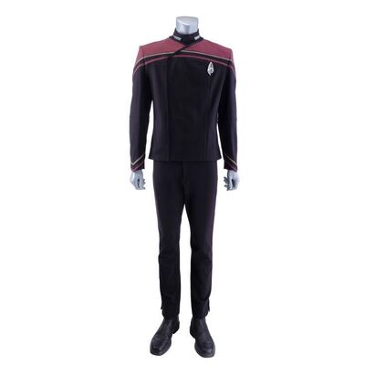 Lot # 198: Admiral Jean-Luc Picard Stunt Starfleet Uniform with Production-Quality Replica Combadge