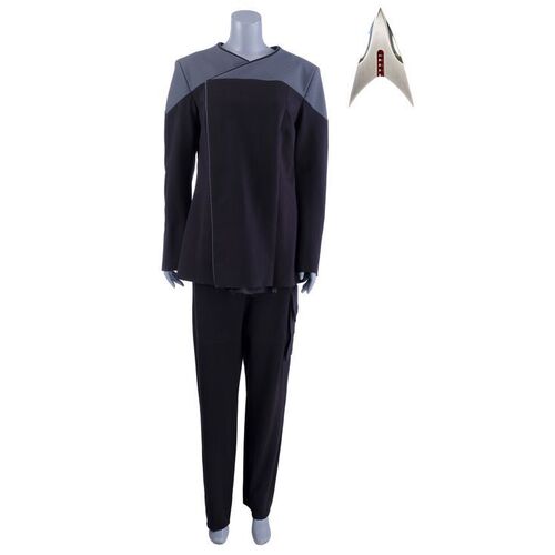 Lot # 205: Women's Confederation StarCorps Officer Uniform with Production-Quality Replica Combadge