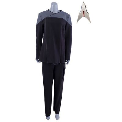 Lot # 205: Women's Confederation StarCorps Officer Uniform with Production-Quality Replica Combadge