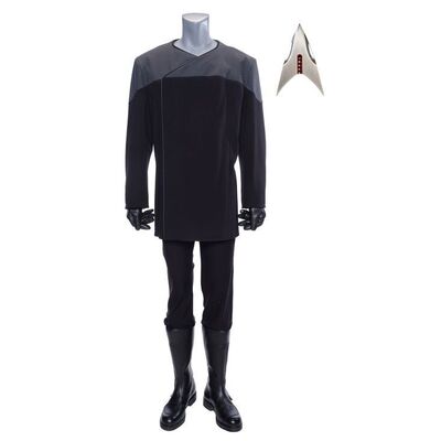 Lot # 206: Men's Confederation StarCorps Officer Uniform with Production-Quality Replica Combadge and Guard Boots