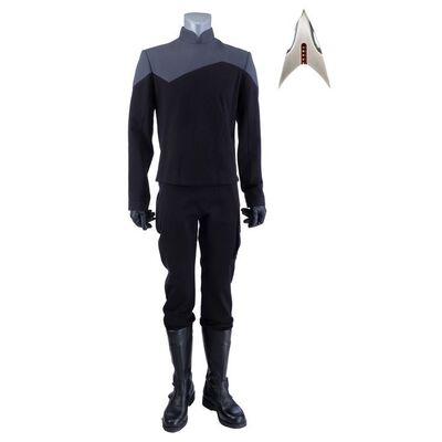 Lot # 224: Men's Confederation StarCorps Guard Uniform with Production-Quality Replica Combadge and Boots