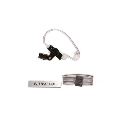 Lot # 251: Jean-Luc Picard (Patrick Stewart) Europa Launch Gala Wristband, Security Nametag, and Earpiece