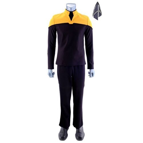 Lot # 299: Season 1 Starfleet 2390s Men's Operations Uniform with Production-Quality Replica Combadge
