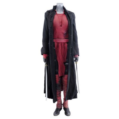 Lot #4: MARVEL'S THE DEFENDERS (T.V. SERIES, 2017) - Elektra Natchios' Battle-Damaged Stunt Defenders Costume with Black Sky Coat and Stunt Wakizashi
