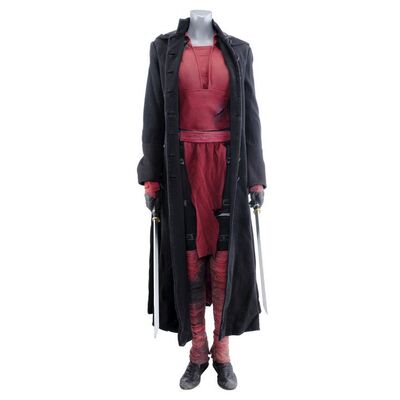 Lot #4: MARVEL'S THE DEFENDERS (T.V. SERIES, 2017) - Elektra Natchios' Battle-Damaged Stunt Defenders Costume with Black Sky Coat and Stunt Wakizashi