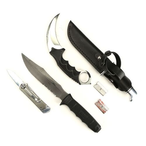 Lot #22: MARVEL'S THE PUNISHER (T.V. SERIES, 2017 - 2019) - Pair of Frank Castle's Stunt Razor Blades with Four Metal and Stunt Knives