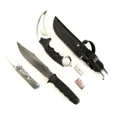 Lot #22: MARVEL'S THE PUNISHER (T.V. SERIES, 2017 - 2019) - Pair of Frank Castle's Stunt Razor Blades with Four Metal and Stunt Knives