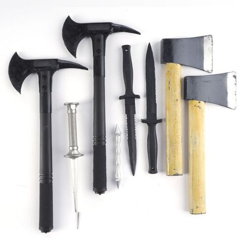 Lot #43: MARVEL'S IRON FIST (T.V. SERIES, 2017 - 2018) - Hatchet Men Stunt Axes, Ho's Men Stunt Knives, Bride of Nine Spiders Stunt Pick and Bakuto's Stunt Tracer