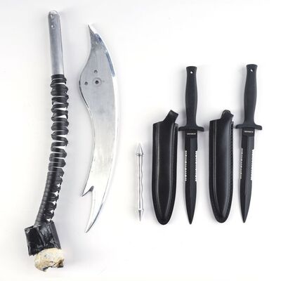 Lot #48: MARVEL'S IRON FIST (T.V. SERIES, 2017 - 2018) - Ho's Men's Metal Knives, Bakuto's Metal Tracking Spike, and Broken Scythe