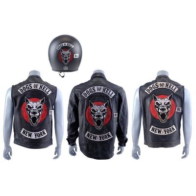 Lot #75: MARVEL - VARIOUS PRODUCTIONS (T.V. SERIES, 2015 - 2019) - Two Dogs of Hell Vests with Leather Jacket and Helmet