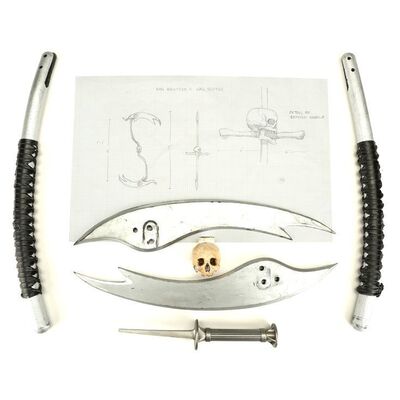Lot #84: MARVEL'S IRON FIST (T.V. SERIES, 2017 - 2018) - Pair of Broken Stunt Scythes with Bride of Nine Spiders Stunt Pick and Concept Drawing by Prop Master Peter Gelfman