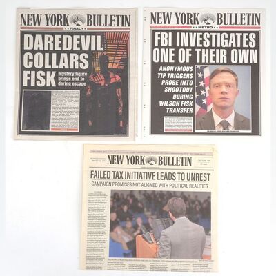 Lot #88: MARVEL'S DAREDEVIL (T.V. SERIES, 2015 - 2018) - Set of Three New York Bulletin Newspapers