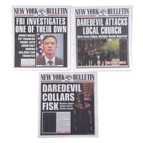 Lot #95: MARVEL'S DAREDEVIL (T.V. SERIES, 2015 - 2018) - Set of Three New York Bulletin Newspapers
