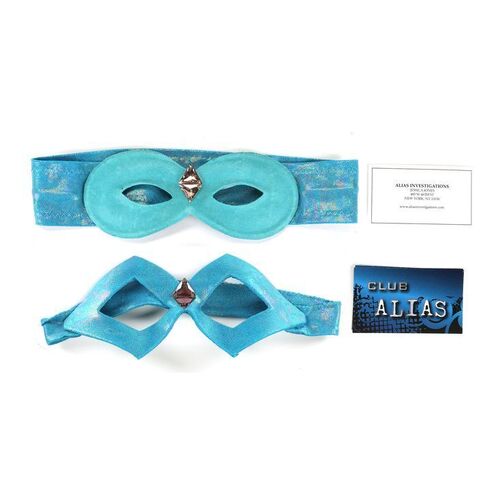 Lot #117: MARVEL'S JESSICA JONES (T.V. SERIES, 2015 - 2019) - Pair of Jessica Jones' "Jewel" Masks with Alias Investigations and Club Alias Business Cards