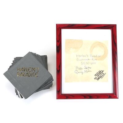 Lot #120: MARVEL'S LUKE CAGE (T.V. SERIES, 2016 - 2018) - Framed Contract Napkin with Harlem's Paradise Napkin Set