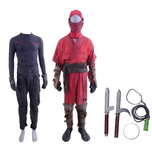 Lot #156: MARVEL'S DAREDEVIL (T.V. SERIES, 2015 - 2018) - Nobu's Stunt Ninja Costume with Mask and Slashed Daredevil Vigilante Costume