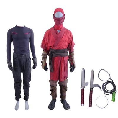 Lot #156: MARVEL'S DAREDEVIL (T.V. SERIES, 2015 - 2018) - Nobu's Stunt Ninja Costume with Mask and Slashed Daredevil Vigilante Costume