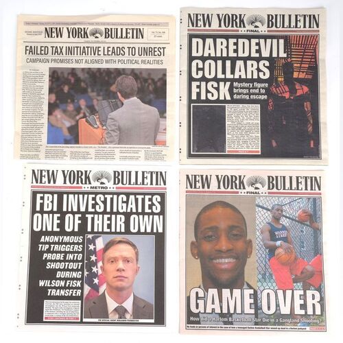 Lot #167: MARVEL - VARIOUS PRODUCTIONS (T.V. SERIES, 2015 - 2019) - Set of Four New York Bulletin Newspapers
