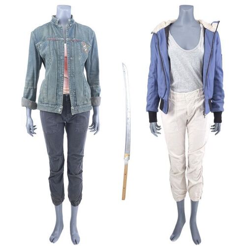 Lot #203: MARVEL'S IRON FIST (T.V. SERIES, 2017 - 2018) - Colleen Wing's Davos Fight Costume, Betrayal Costume, and Wooden Blade