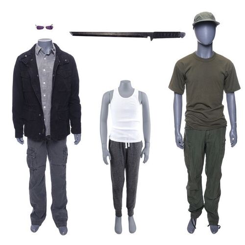 Lot #211: MARVEL'S DAREDEVIL (T.V. SERIES, 2015 - 2018) - Set of Two Stick's Costumes and Young Elektra Natchios' Training Costume