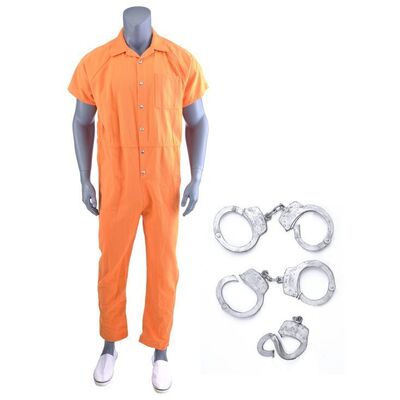 Lot #228: MARVEL'S THE DEFENDERS (T.V. SERIES, 2017) - Luke Cage's Seagate Prison Jumpsuit and Set of Destroyed Stunt Handcuffs