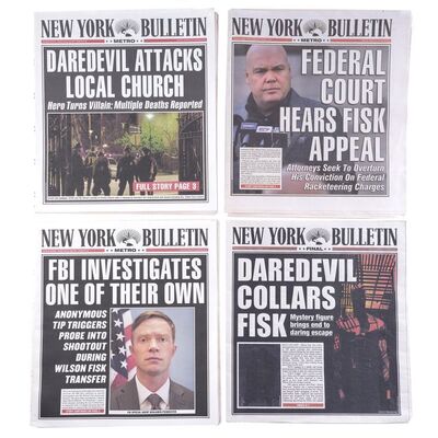 Lot #233: MARVEL'S DAREDEVIL (T.V. SERIES, 2015 - 2018) - Set of Four New York Bulletin Newspapers