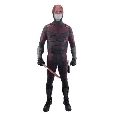 Lot #237: MARVEL'S DAREDEVIL (T.V. SERIES, 2015 - 2018) - Matt Murdock's Stunt Red Daredevil Costume with Stunt Billy Club