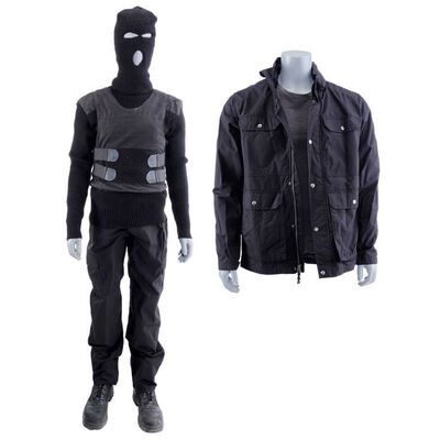 Lot #239: MARVEL'S THE PUNISHER (T.V. SERIES, 2017 - 2019) - Frank Castle's Poloznev Intimidation Jacket and Battle Damaged Army Base Attack Costume