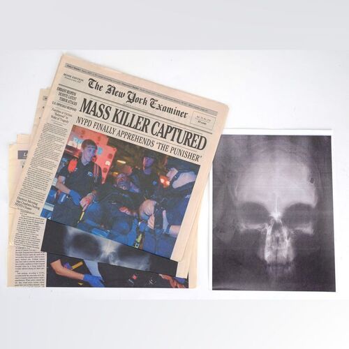 Lot #242: MARVEL'S DAREDEVIL (T.V. SERIES, 2015 - 2018) - Set of Three Punisher Newspapers and Skull X-Ray Print