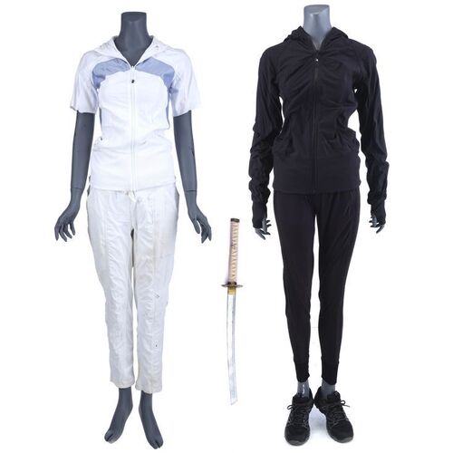Lot #260: MARVEL'S IRON FIST (T.V. SERIES, 2017 - 2018) - Colleen Wing's Battle Damaged Costume with Red Hook Pier Costume and Broken Stunt Katana