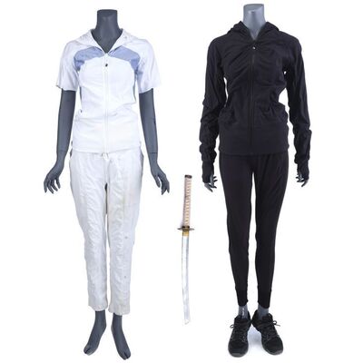 Lot #260: MARVEL'S IRON FIST (T.V. SERIES, 2017 - 2018) - Colleen Wing's Battle Damaged Costume with Red Hook Pier Costume and Broken Stunt Katana