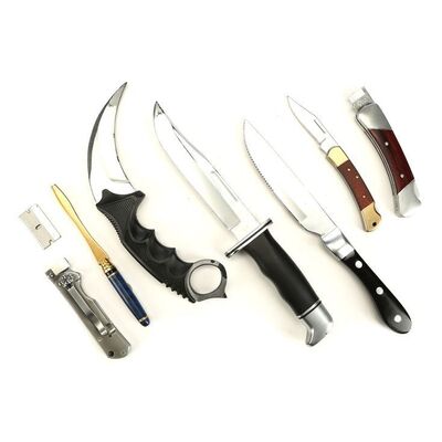 Lot #270: MARVEL'S THE PUNISHER (T.V. SERIES, 2017 - 2019) - Frank Castle's Stunt Razor Blade, Krista Dumont's Stunt Letter Opener, and Six Stunt Knives