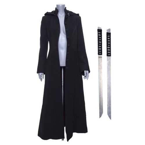 Lot #324: MARVEL'S THE DEFENDERS (T.V. SERIES, 2017) - Elektra Natchios' Defenders Black Sky Coat and Stunt Wakizashi