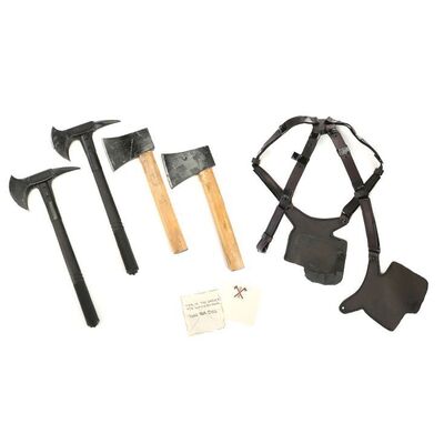 Lot #326: MARVEL'S IRON FIST (T.V. SERIES, 2017 - 2018) - Set of Four Yangsi Gonshi and Triad Stunt Hatchets, Harness, and Hai-Qing Yang Note