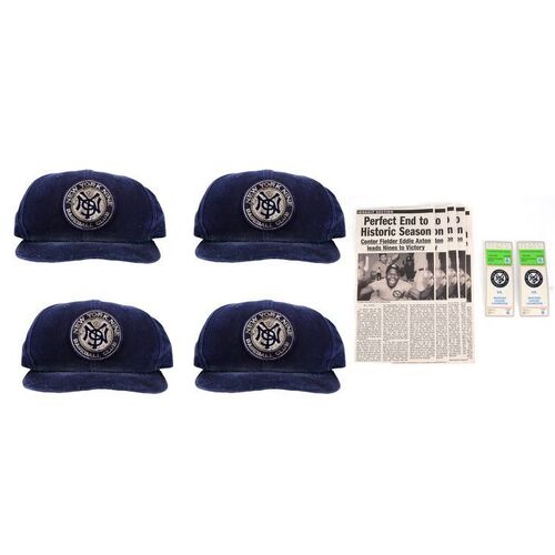 Lot #329: MARVEL'S LUKE CAGE (T.V. SERIES, 2016 - 2018) - Four New York Nine Hats with Newspaper Clippings and Game Tickets