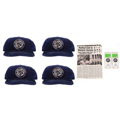 Lot #329: MARVEL'S LUKE CAGE (T.V. SERIES, 2016 - 2018) - Four New York Nine Hats with Newspaper Clippings and Game Tickets